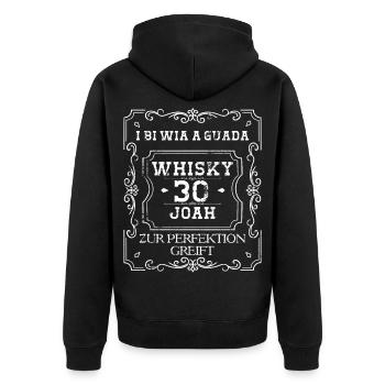 i bi wia a guada Whisky 30 Joah zur Perfektion - Unisex Premium Bio Zip Hoodie - Schwarz - Hinten - Nico (187cm)