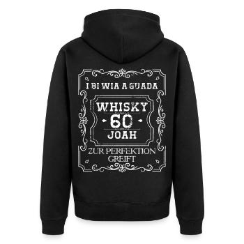 i bi wia a guada Whisky 60 Joah zur Perfektion - Unisex Premium Bio Zip Hoodie - Schwarz - Hinten - Nico (187cm)