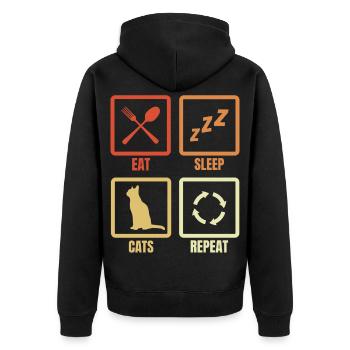 Essen Schlafen Katzen Wiederholen - Unisex Premium Bio Zip Hoodie - Schwarz - Hinten - Nico (187cm)