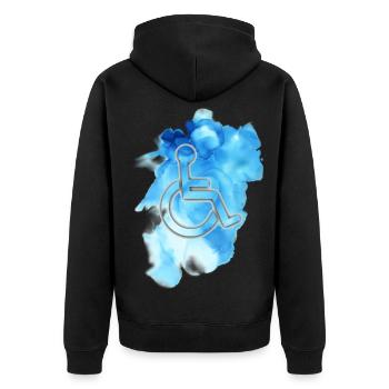 Rollstuhlsymbol mit blauem Hintergrund # - Unisex Premium Bio Zip Hoodie - Schwarz - Hinten - Nico (187cm)