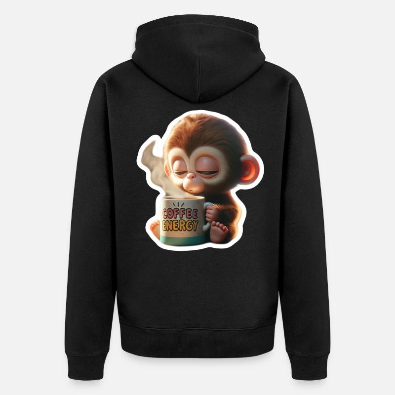 Kaffee Energie Affe Illustration - Unisex Premium Bio Zip Hoodie - Schwarz