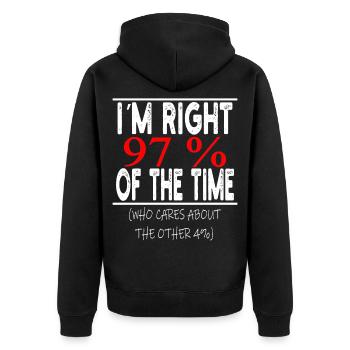 Witzer Spruch Rechthaber - Unisex Premium Bio Zip Hoodie - Schwarz - Hinten - Nico (187cm)