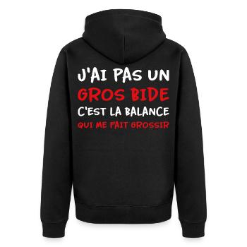 J’ai pas un gros bide la balance qui fait grossir - Veste à capuche bio Premium Unisexe - noir - Dos - Nico (187cm)