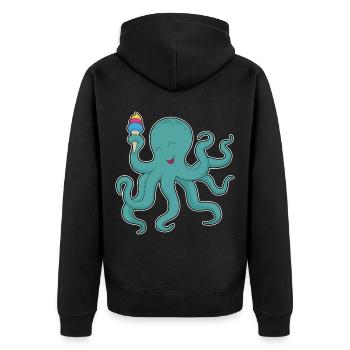 Krake Waffeleis - Unisex Premium Bio Zip Hoodie - Schwarz - Hinten - Nico (187cm)