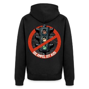Die AMPEL ist AUS! - Unisex Premium Bio Zip Hoodie - Schwarz - Hinten - Nico (187cm)