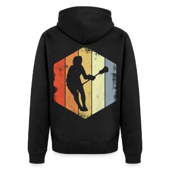 Vintage Lacrosse Spieler - Unisex Premium Bio Zip Hoodie - Schwarz - Hinten - Nico (187cm)
