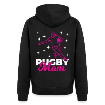 Rugby Mutter - Unisex Premium Bio Zip Hoodie - Schwarz - Hinten - Nico (187cm)
