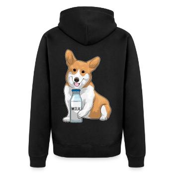 Corgi Milch - Unisex Premium Bio Zip Hoodie - Schwarz - Hinten - Nico (187cm)