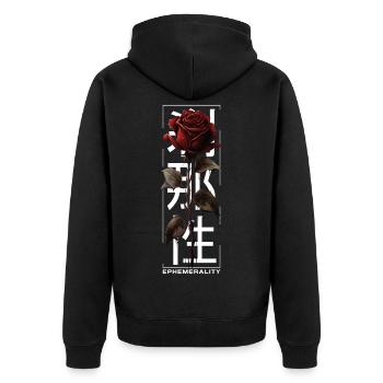 Ephemerality Rose Japanische Schrift Soft Grunge - Unisex Premium Bio Zip Hoodie - Schwarz - Hinten - Nico (187cm)