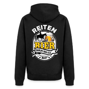 Western Reiten & Bier - darum bin ich hier - Unisex Premium Bio Zip Hoodie - Schwarz - Hinten - Nico (187cm)