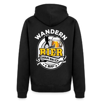 Handball & Bier - darum bin ich hier - Unisex Premium Bio Zip Hoodie - Schwarz - Hinten - Nico (187cm)