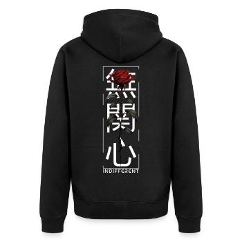 Indifferent Rose Japanische Schrift Edgy Aesthetic - Unisex Premium Bio Zip Hoodie - Schwarz - Hinten - Nico (187cm)