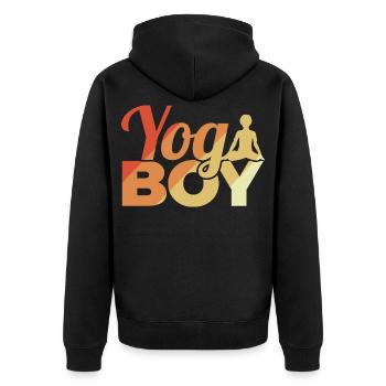 Lustiger Yoga Junge - Unisex Premium Bio Zip Hoodie - Schwarz - Hinten - Nico (187cm)