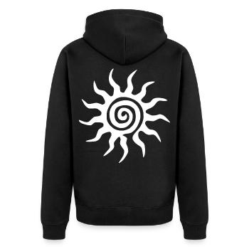 Spirale Weiße Sonne - Unisex Premium Bio Zip Hoodie - Schwarz - Hinten - Nico (187cm)