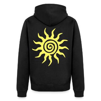 Spiral-Sonne - Unisex Premium Bio Zip Hoodie - Schwarz - Hinten - Nico (187cm)