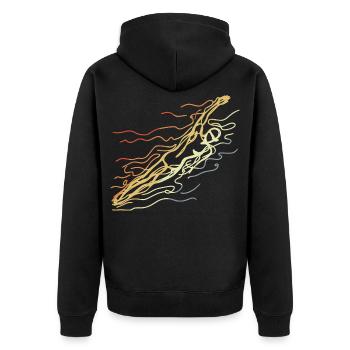 Vintage Schwimmen Zeichnung - Unisex Premium Bio Zip Hoodie - Schwarz - Hinten - Nico (187cm)