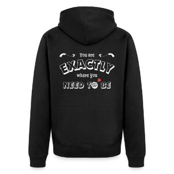 Du bist genau da wo du sein musst - Motivation - Unisex Premium Bio Zip Hoodie - Schwarz - Hinten - Nico (187cm)