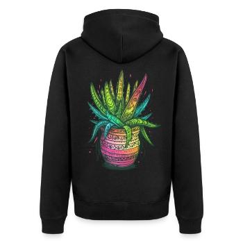 Aloe Vera Psychedelisch Sukkulente Pflanze Gärtner - Unisex Premium Bio Zip Hoodie - Schwarz - Hinten - Nico (187cm)