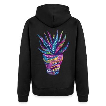 Aloe Vera Psychedelic Succulent Plant Garden - Unisex Premium Organic Zip Hoodie - black - Back - Nico (187cm)