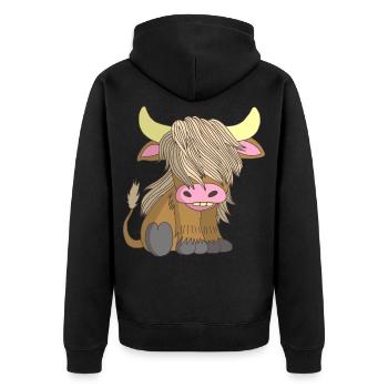 Langhaarige Kuh - Unisex Premium Bio Zip Hoodie - Schwarz - Hinten - Nico (187cm)