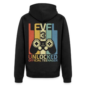 Level 3 Freigeschalteter offizieller Teenager - Unisex Premium Bio Zip Hoodie - Schwarz - Hinten - Nico (187cm)
