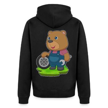 Bär Automechaniker Autoreifen Autowerkstatt - Unisex Premium Bio Zip Hoodie - Schwarz - Hinten - Nico (187cm)