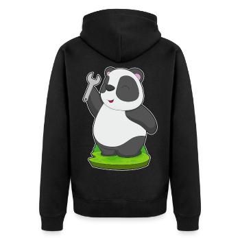 Panda Mechanic Wrench Workshop - Unisex Premium Organic Zip Hoodie - black - Back - Nico (187cm)