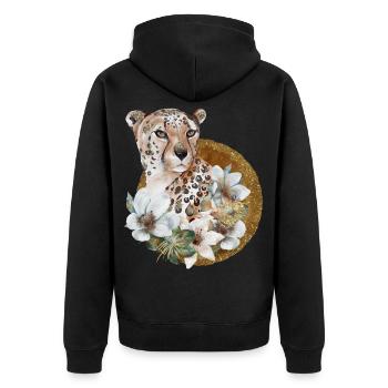 Léopard avec or et fleurs - Veste à capuche bio Premium Unisexe - noir - Dos - Nico (187cm)