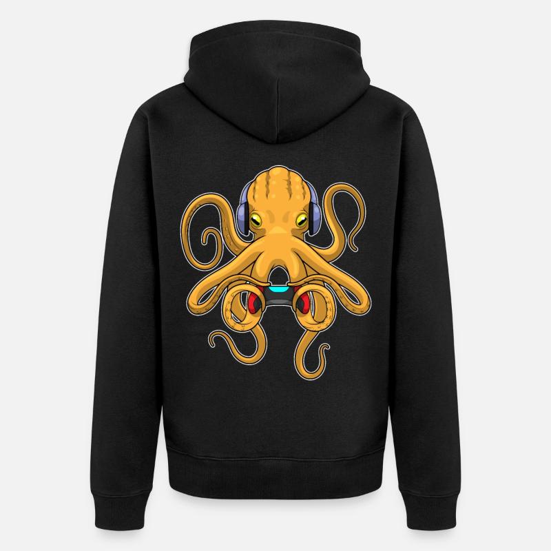 Krake Gamer Controller - Unisex Premium Bio Zip Hoodie - Schwarz