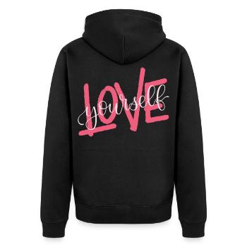 LOVE yourself - Unisex Premium Bio Zip Hoodie - Schwarz - Hinten - Nico (187cm)