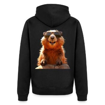 Murmeltier mit Sonnenbrille Nagetier Erdhörnchen - Unisex Premium Bio Zip Hoodie - Schwarz - Hinten - Nico (187cm)