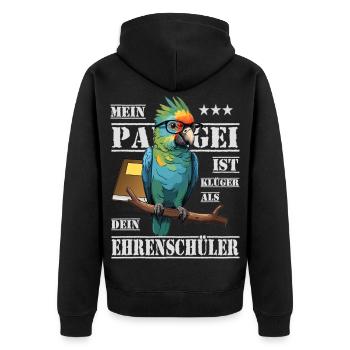 Mein Papagei ist Klüger... - Unisex Premium Bio Zip Hoodie - Schwarz - Hinten - Nico (187cm)