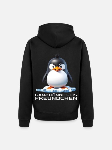 Ganz dünnes Eis Freundchen Pinguin - Unisex Premium Bio Zip Hoodie - Schwarz