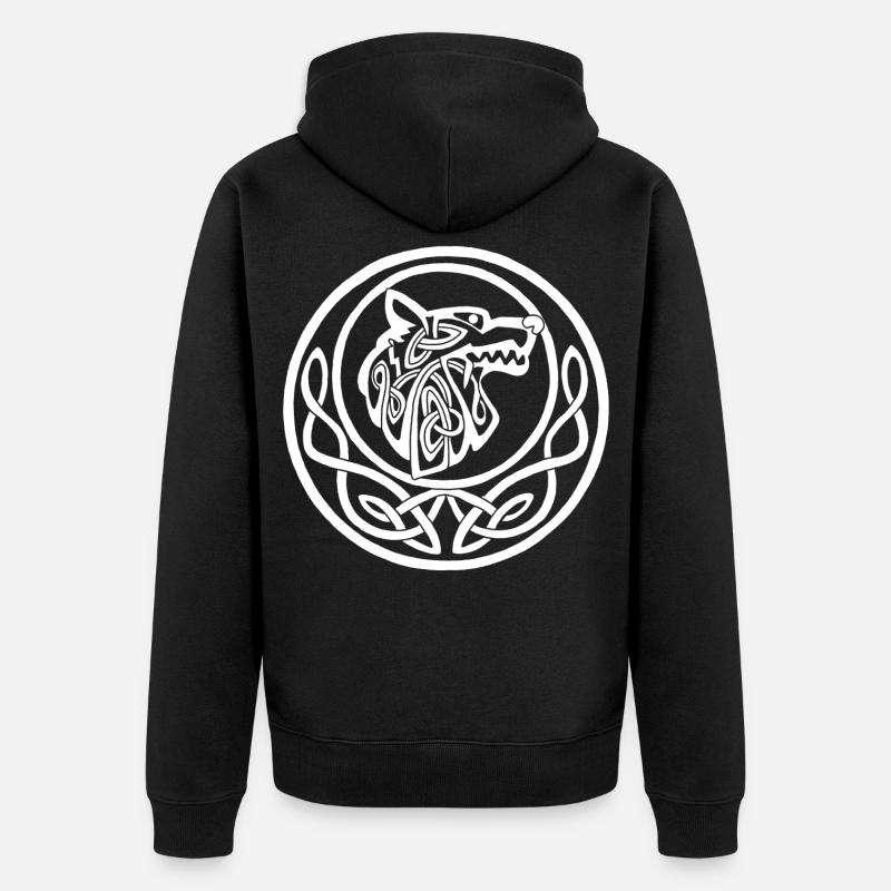 Symbole lunaire du loup blanc - Veste à capuche bio Premium Unisexe - noir