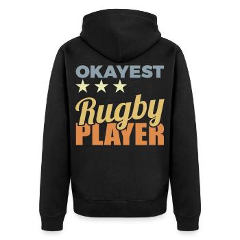 Durchschnittlicher Rugbyspieler - Unisex Premium Bio Zip Hoodie - Schwarz - Hinten - Nico (187cm)