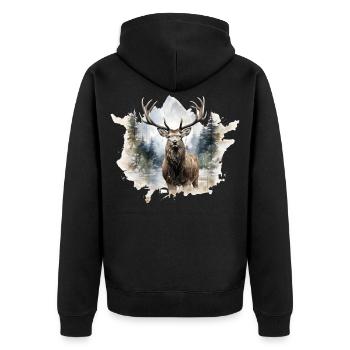 Watercolor deer in the forest - Unisex Premium Organic Zip Hoodie - black - Back - Nico (187cm)