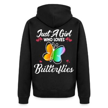 Nur ein Mädchen liebt Schmetterlinge Frühling - Unisex Premium Bio Zip Hoodie - Schwarz - Hinten - Nico (187cm)