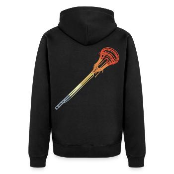 Lacrosse Schläger Vintage Look - Unisex Premium Bio Zip Hoodie - Schwarz - Hinten - Nico (187cm)