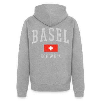 Basel Schweiz Emblem Druck - Unisex Premium Bio Zip Hoodie - Grau meliert - Hinten - Nico (187cm)