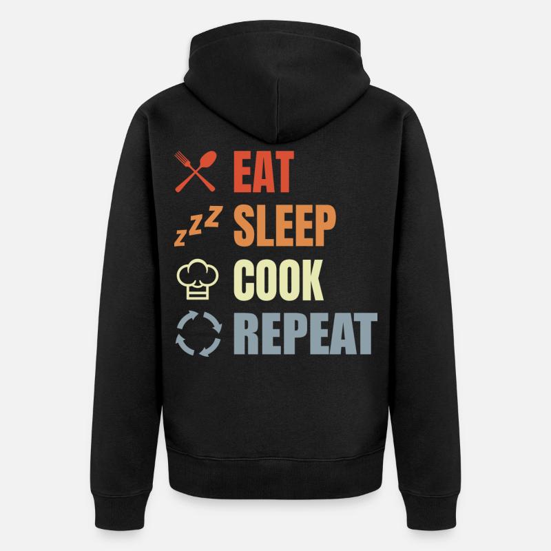 Manger, dormir, cuisiner, répéter - Veste à capuche bio Premium Unisexe - noir