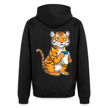 Tiger Babyflasche Milch - Unisex Premium Bio Zip Hoodie - Schwarz - Hinten - Nico (187cm)