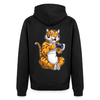 Tiger Gamer Controller - Unisex Premium Bio Zip Hoodie - Schwarz - Hinten - Nico (187cm)