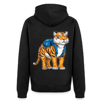 Tiger Student Backpack School - Unisex Premium Organic Zip Hoodie - black - Back - Nico (187cm)