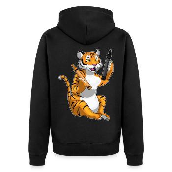 Tiger Schüler Wachsmalstifte Schule - Unisex Premium Bio Zip Hoodie - Schwarz - Hinten - Nico (187cm)