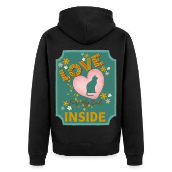 Liebe in meinem Katzenherz-Design - Unisex Premium Bio Zip Hoodie - Schwarz - Hinten - Nico (187cm)