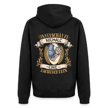 Dachdeckerin Design lustiges Vintage Geschenk - Unisex Premium Bio Zip Hoodie - Schwarz - Hinten - Nico (187cm)