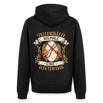 Elektrikerin Beruf Design lustiges Geschenk - Unisex Premium Bio Zip Hoodie - Schwarz - Hinten - Nico (187cm)