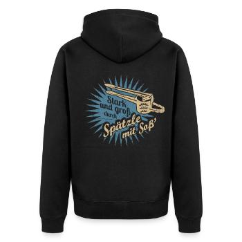 Spätzle mit Soß' - Unisex Premium Bio Zip Hoodie - Schwarz - Hinten - Nico (187cm)