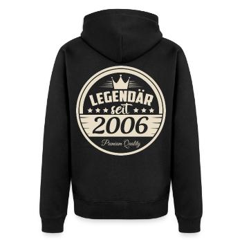 Legendär seit 2006 - Unisex Premium Bio Zip Hoodie - Schwarz - Hinten - Nico (187cm)
