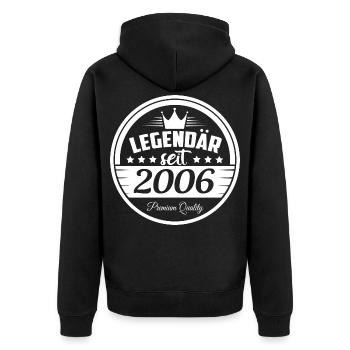 Legendär seit 2006 - Unisex Premium Bio Zip Hoodie - Schwarz - Hinten - Nico (187cm)